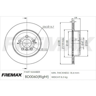 Disco de Freio Ventilado Bmw X3 2018 a 2021 - Direito / Traseiro - Fremax