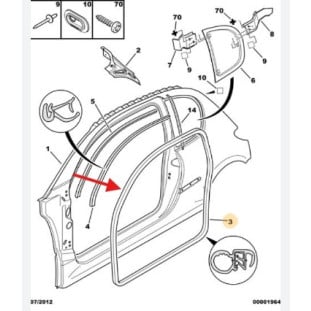 Borracha Vedação da Porta Peugeot 206 2001 a 2008 - Direito / Dianteiro - Original